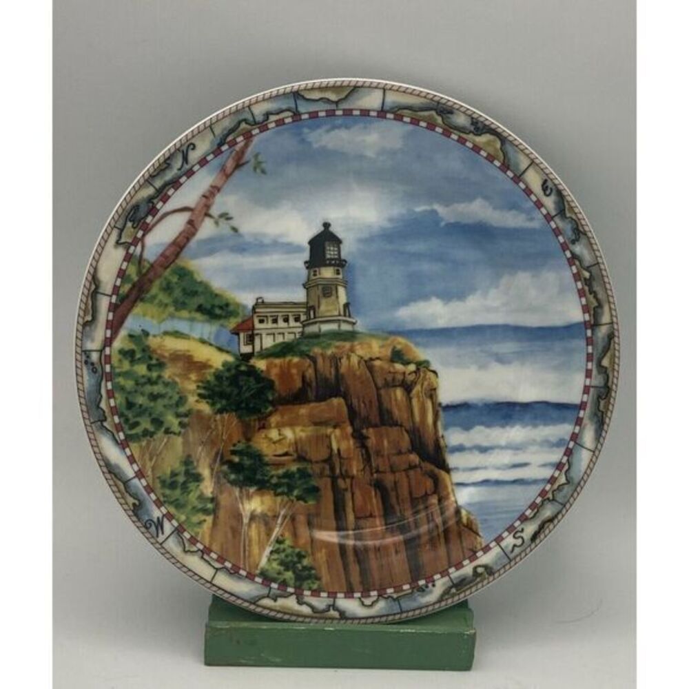 American Atelier Signals Salad Plate Split‎ Rock Lighthouse Nautical Sea